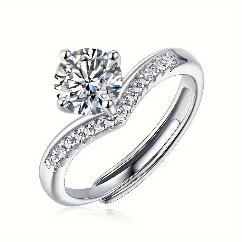 Certified 1 Ct Adjustable Diamond Ring Lab Created Moissanite Diamond